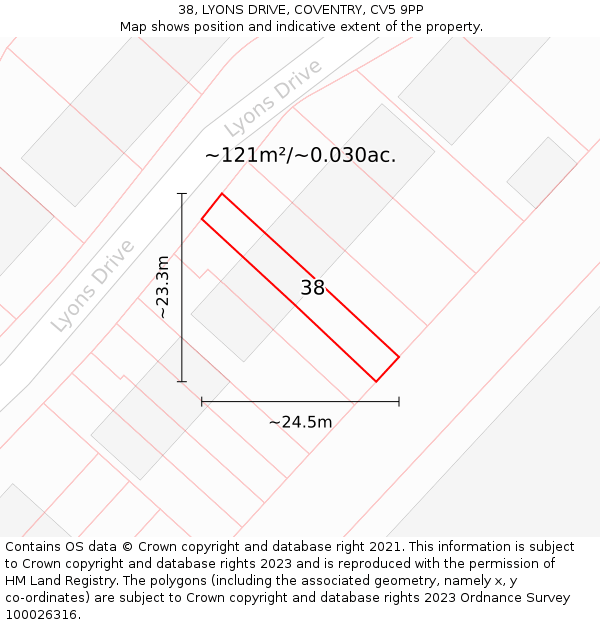 38, LYONS DRIVE, COVENTRY, CV5 9PP: Plot and title map