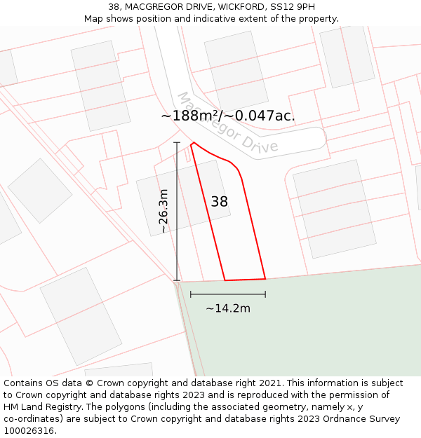 38, MACGREGOR DRIVE, WICKFORD, SS12 9PH: Plot and title map