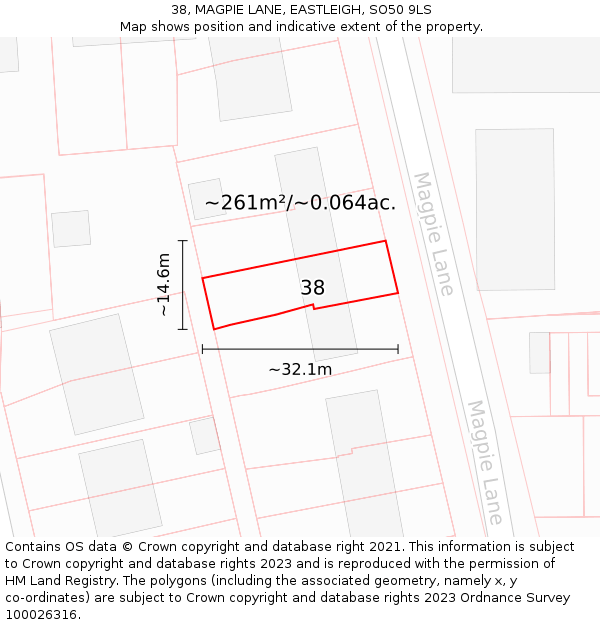38, MAGPIE LANE, EASTLEIGH, SO50 9LS: Plot and title map
