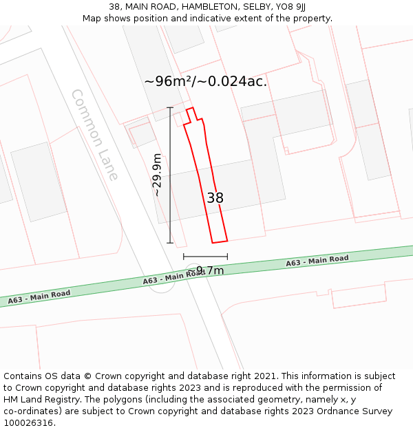 38, MAIN ROAD, HAMBLETON, SELBY, YO8 9JJ: Plot and title map