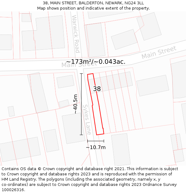 38, MAIN STREET, BALDERTON, NEWARK, NG24 3LL: Plot and title map