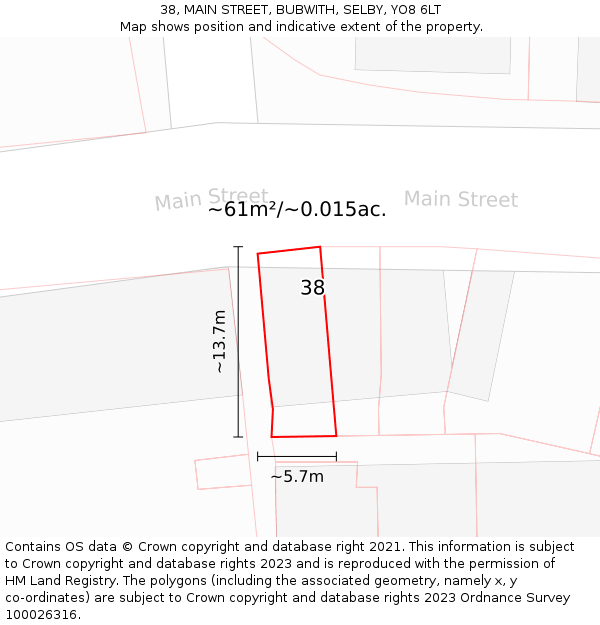 38, MAIN STREET, BUBWITH, SELBY, YO8 6LT: Plot and title map