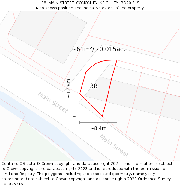 38, MAIN STREET, CONONLEY, KEIGHLEY, BD20 8LS: Plot and title map