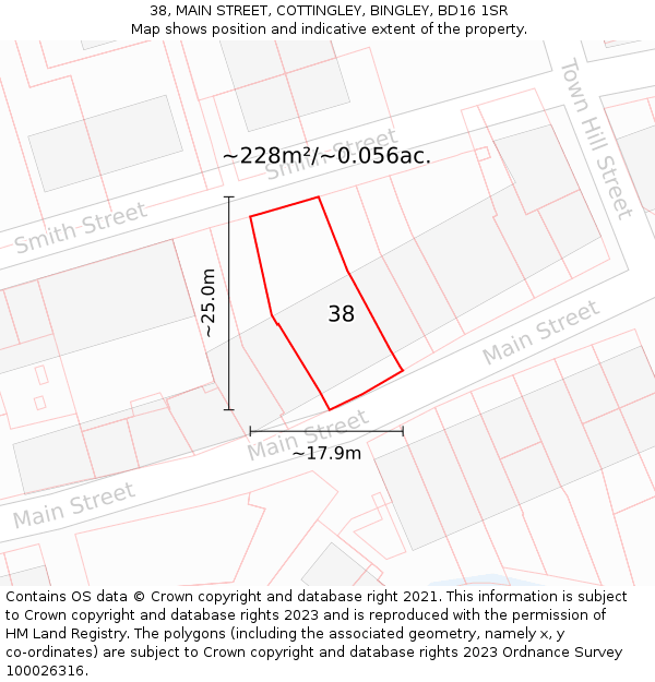 38, MAIN STREET, COTTINGLEY, BINGLEY, BD16 1SR: Plot and title map