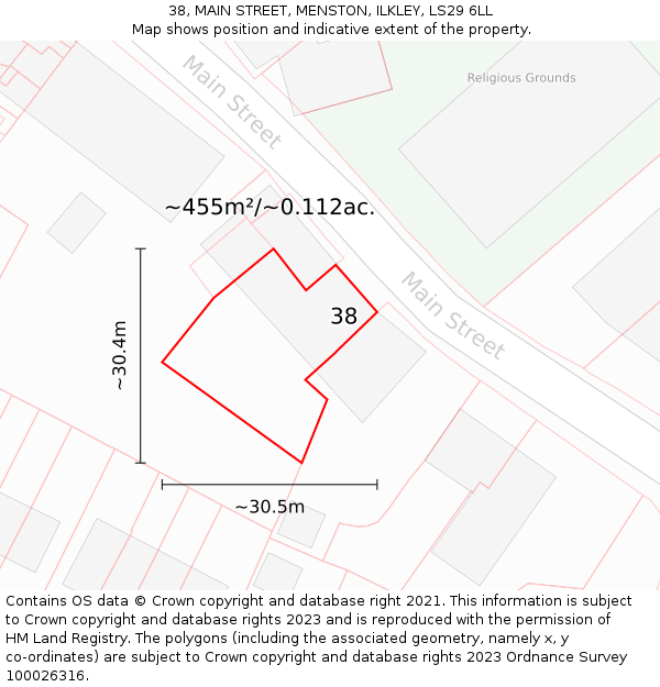 38, MAIN STREET, MENSTON, ILKLEY, LS29 6LL: Plot and title map