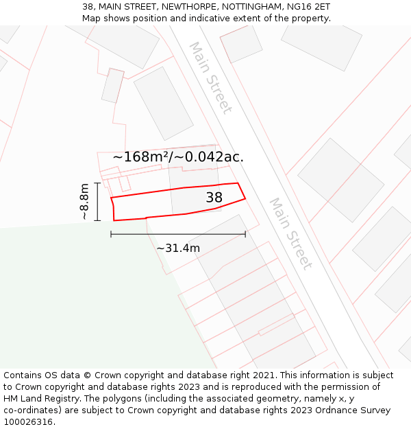 38, MAIN STREET, NEWTHORPE, NOTTINGHAM, NG16 2ET: Plot and title map