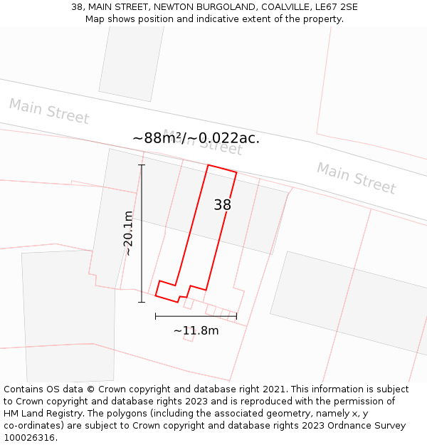 38, MAIN STREET, NEWTON BURGOLAND, COALVILLE, LE67 2SE: Plot and title map