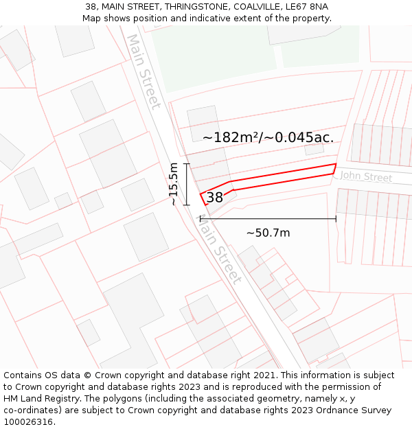 38, MAIN STREET, THRINGSTONE, COALVILLE, LE67 8NA: Plot and title map