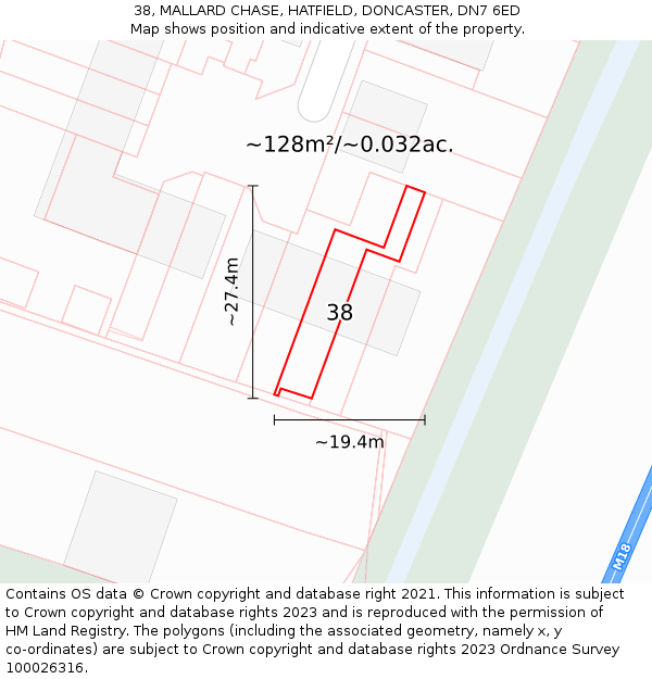 38, MALLARD CHASE, HATFIELD, DONCASTER, DN7 6ED: Plot and title map