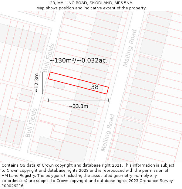 38, MALLING ROAD, SNODLAND, ME6 5NA: Plot and title map