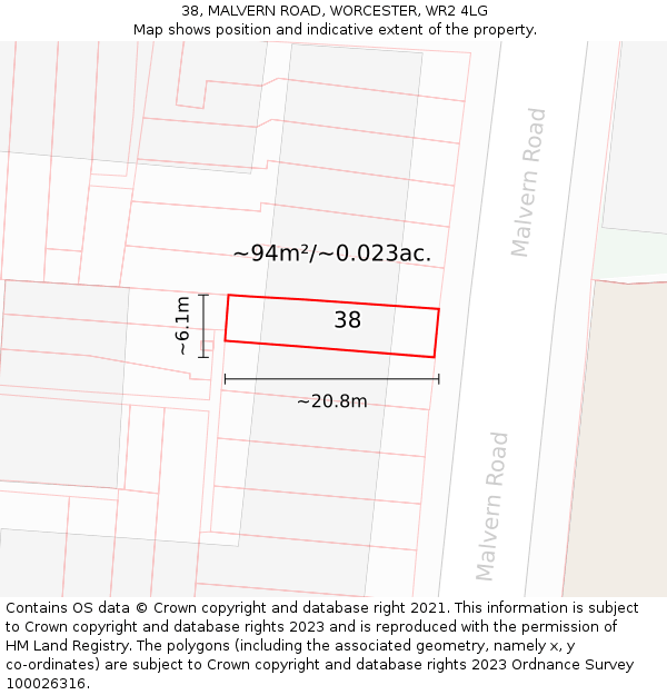 38, MALVERN ROAD, WORCESTER, WR2 4LG: Plot and title map