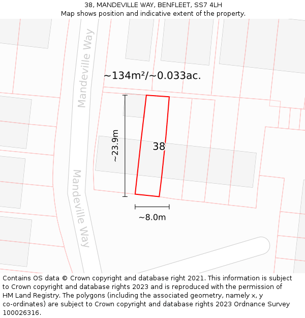 38, MANDEVILLE WAY, BENFLEET, SS7 4LH: Plot and title map