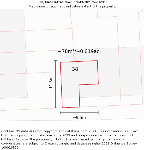 38, MANHATTAN WAY, COVENTRY, CV4 9GE: Plot and title map