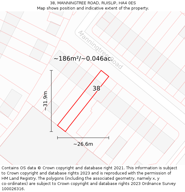 38, MANNINGTREE ROAD, RUISLIP, HA4 0ES: Plot and title map