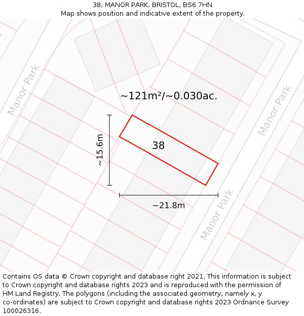 38, MANOR PARK, BRISTOL, BS6 7HN: Plot and title map