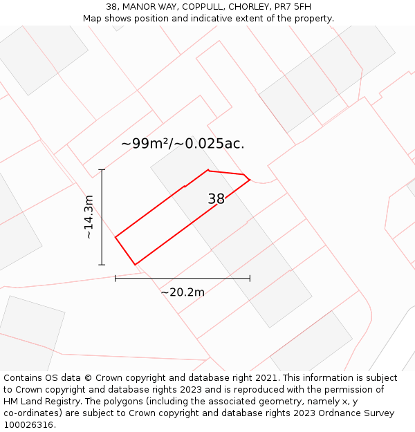 38, MANOR WAY, COPPULL, CHORLEY, PR7 5FH: Plot and title map