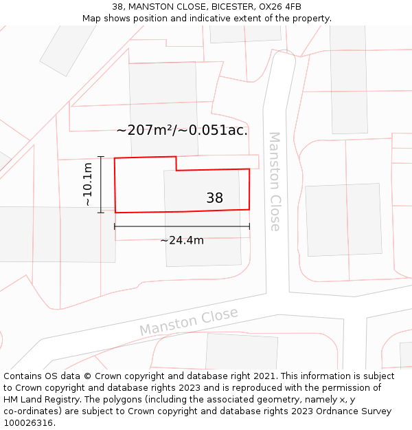 38, MANSTON CLOSE, BICESTER, OX26 4FB: Plot and title map