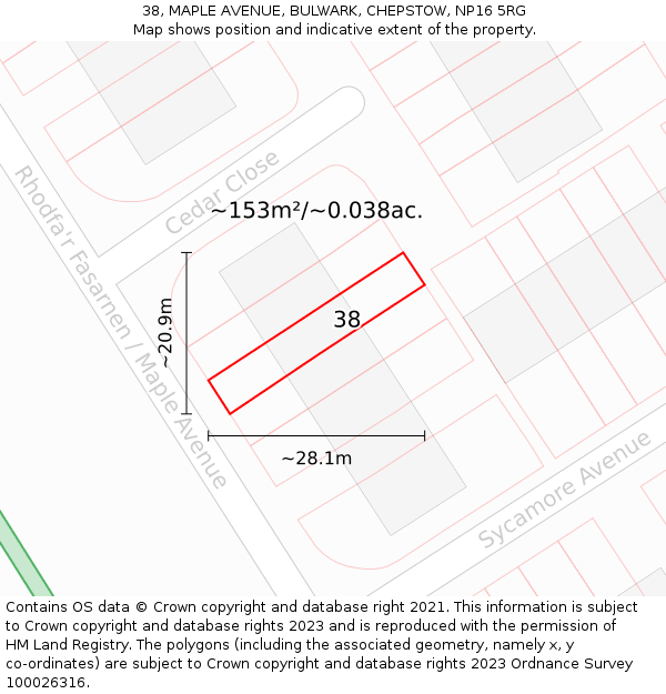 38, MAPLE AVENUE, BULWARK, CHEPSTOW, NP16 5RG: Plot and title map