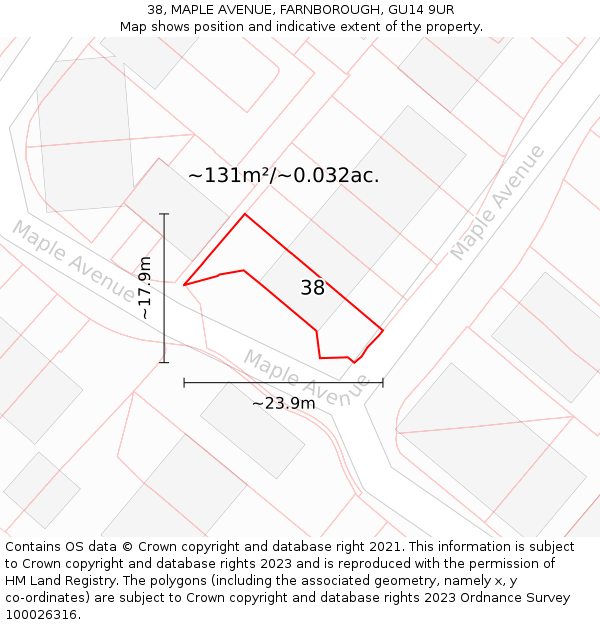 38, MAPLE AVENUE, FARNBOROUGH, GU14 9UR: Plot and title map