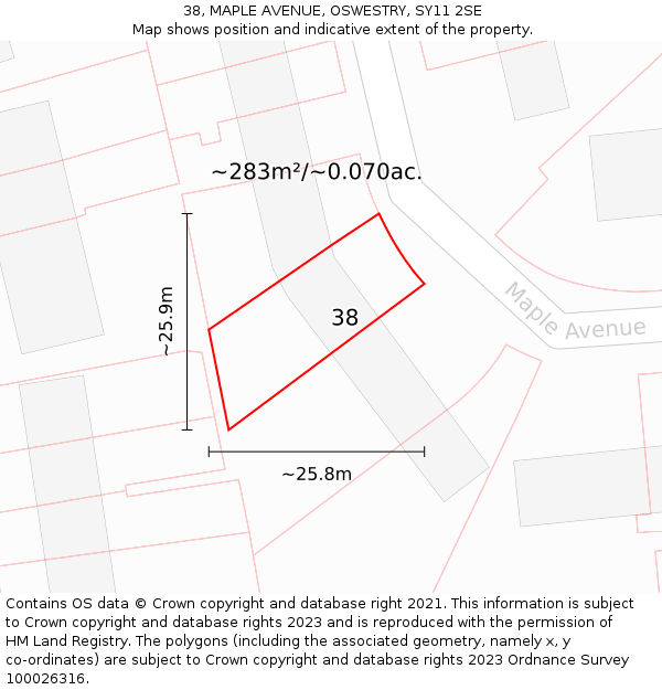 38, MAPLE AVENUE, OSWESTRY, SY11 2SE: Plot and title map