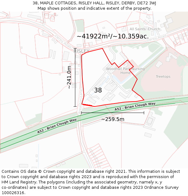 38, MAPLE COTTAGES, RISLEY HALL, RISLEY, DERBY, DE72 3WJ: Plot and title map