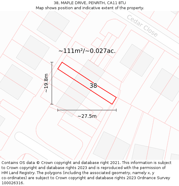 38, MAPLE DRIVE, PENRITH, CA11 8TU: Plot and title map