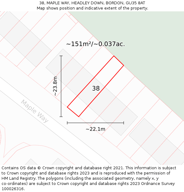 38, MAPLE WAY, HEADLEY DOWN, BORDON, GU35 8AT: Plot and title map
