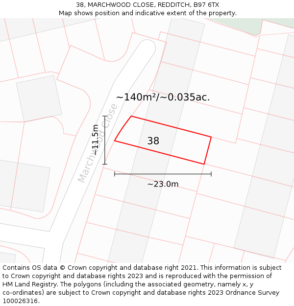 38, MARCHWOOD CLOSE, REDDITCH, B97 6TX: Plot and title map