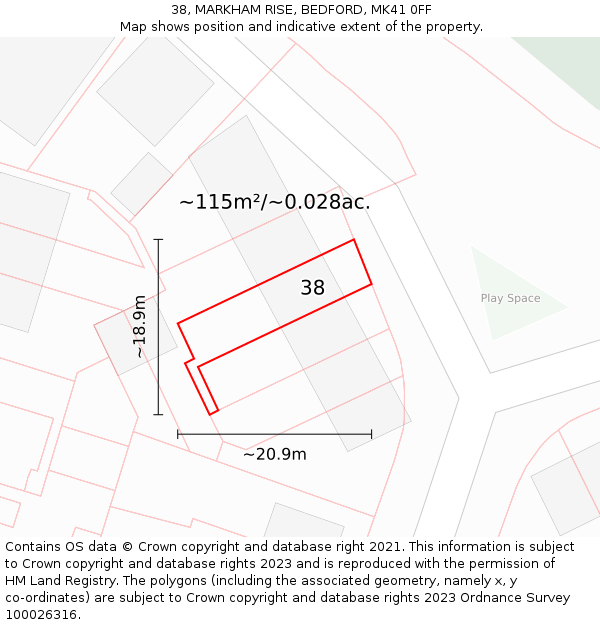 38, MARKHAM RISE, BEDFORD, MK41 0FF: Plot and title map