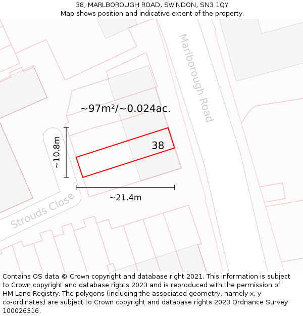 38, MARLBOROUGH ROAD, SWINDON, SN3 1QY: Plot and title map