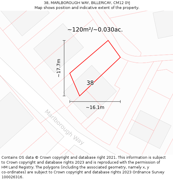 38, MARLBOROUGH WAY, BILLERICAY, CM12 0YJ: Plot and title map