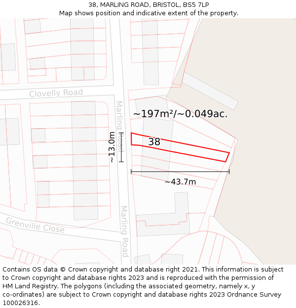38, MARLING ROAD, BRISTOL, BS5 7LP: Plot and title map