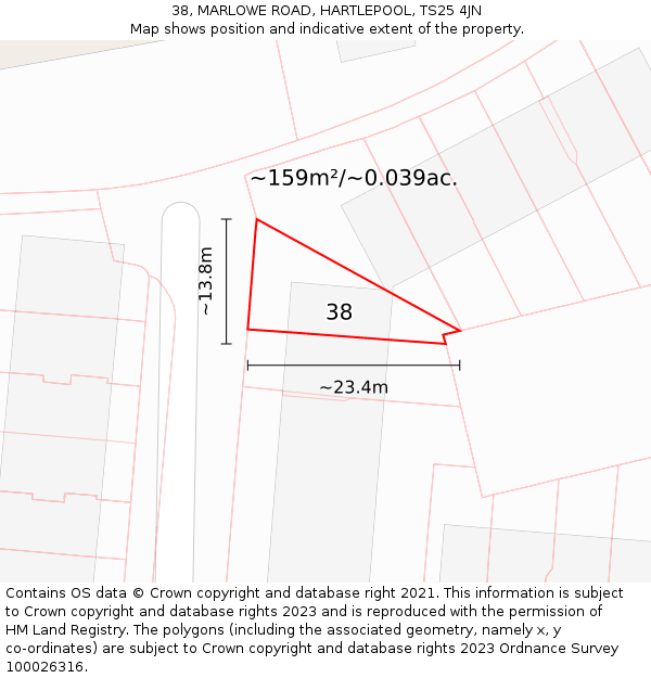38, MARLOWE ROAD, HARTLEPOOL, TS25 4JN: Plot and title map
