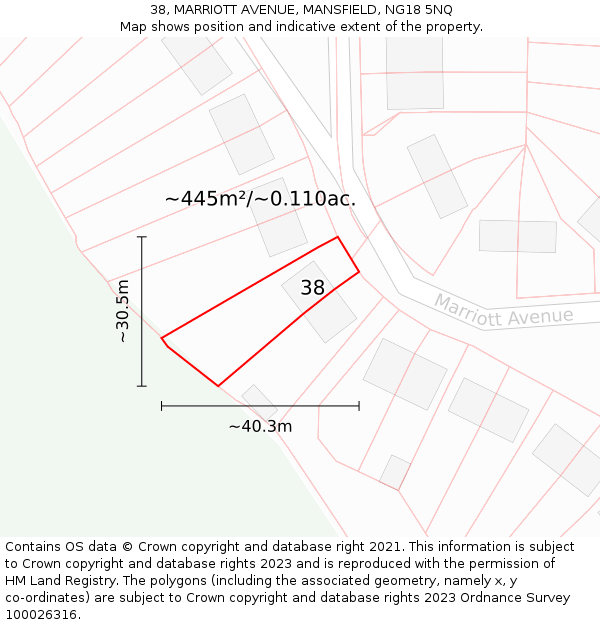 38, MARRIOTT AVENUE, MANSFIELD, NG18 5NQ: Plot and title map