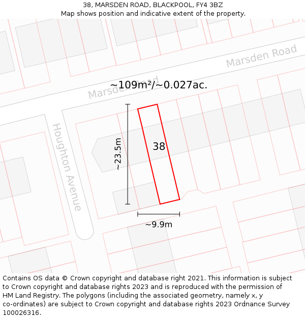 38, MARSDEN ROAD, BLACKPOOL, FY4 3BZ: Plot and title map