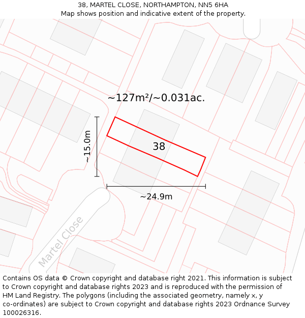 38, MARTEL CLOSE, NORTHAMPTON, NN5 6HA: Plot and title map