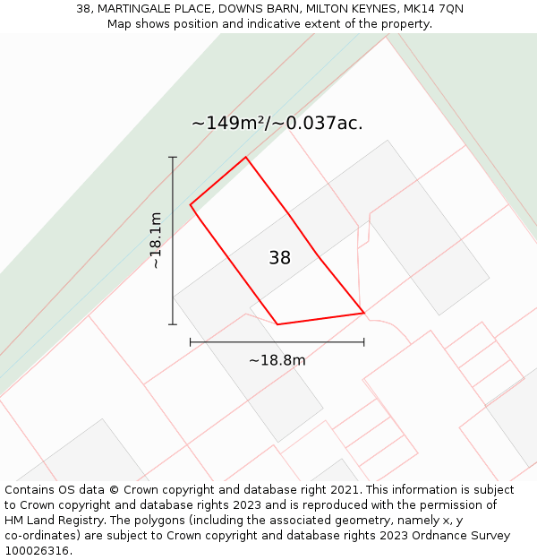 38, MARTINGALE PLACE, DOWNS BARN, MILTON KEYNES, MK14 7QN: Plot and title map