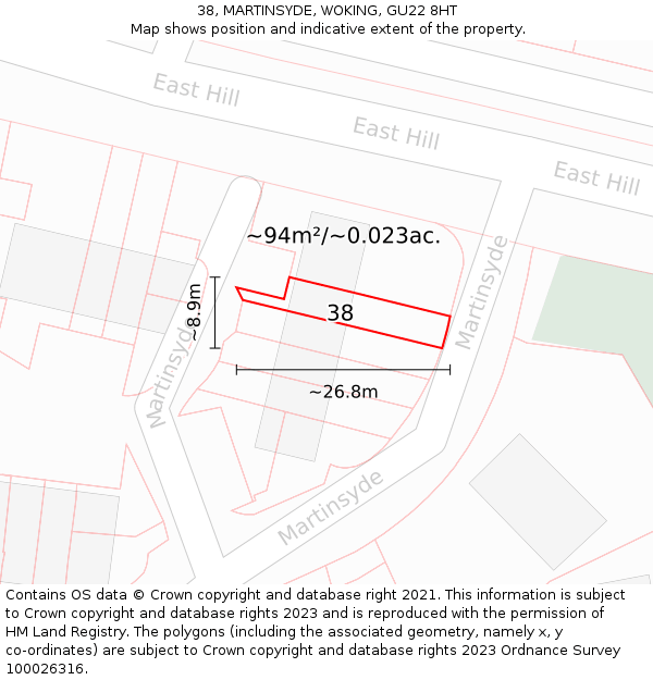 38, MARTINSYDE, WOKING, GU22 8HT: Plot and title map