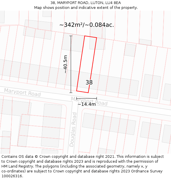 38, MARYPORT ROAD, LUTON, LU4 8EA: Plot and title map