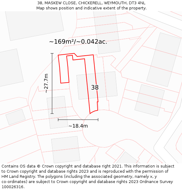 38, MASKEW CLOSE, CHICKERELL, WEYMOUTH, DT3 4NL: Plot and title map