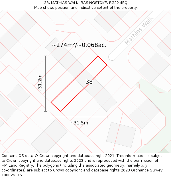 38, MATHIAS WALK, BASINGSTOKE, RG22 4EQ: Plot and title map