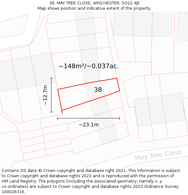 38, MAY TREE CLOSE, WINCHESTER, SO22 4JE: Plot and title map