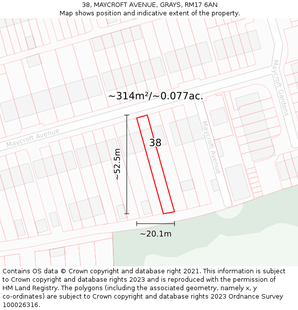 38, MAYCROFT AVENUE, GRAYS, RM17 6AN: Plot and title map