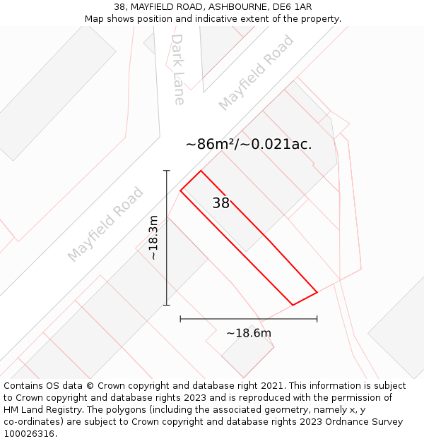 38, MAYFIELD ROAD, ASHBOURNE, DE6 1AR: Plot and title map