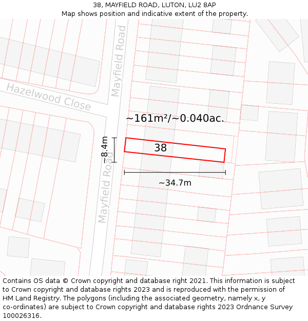 38, MAYFIELD ROAD, LUTON, LU2 8AP: Plot and title map