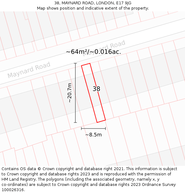 38, MAYNARD ROAD, LONDON, E17 9JG: Plot and title map