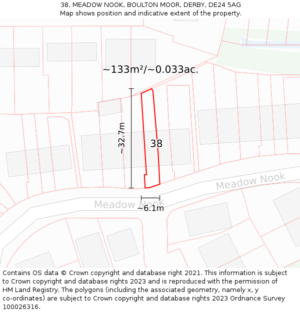 38, MEADOW NOOK, BOULTON MOOR, DERBY, DE24 5AG: Plot and title map