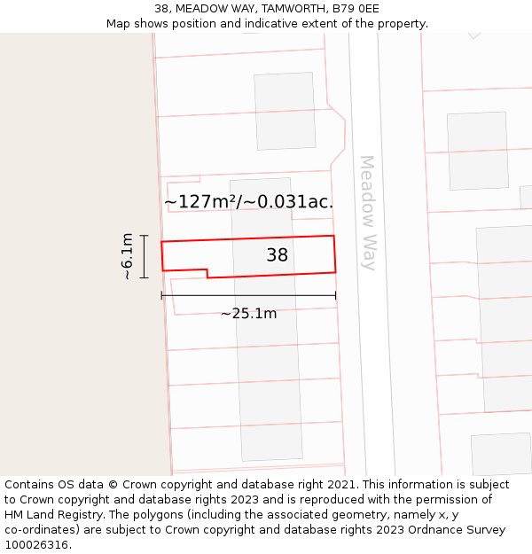38, MEADOW WAY, TAMWORTH, B79 0EE: Plot and title map