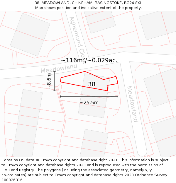 38, MEADOWLAND, CHINEHAM, BASINGSTOKE, RG24 8XL: Plot and title map