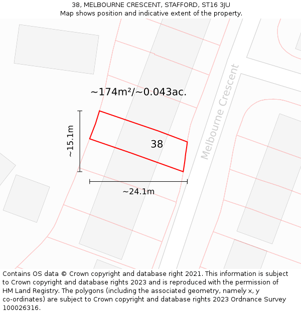 38, MELBOURNE CRESCENT, STAFFORD, ST16 3JU: Plot and title map